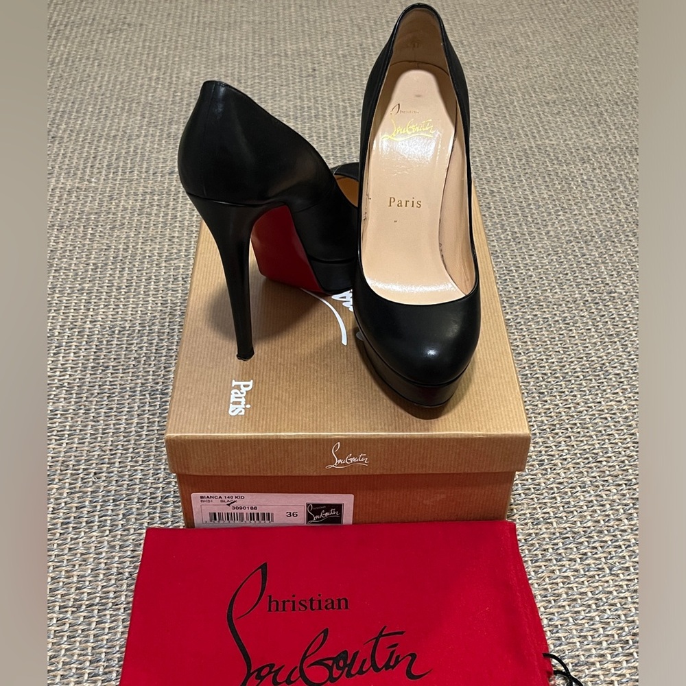 RARE Christian Louboutin Bianca 140 Black Women's Leather Pumps Round Toe